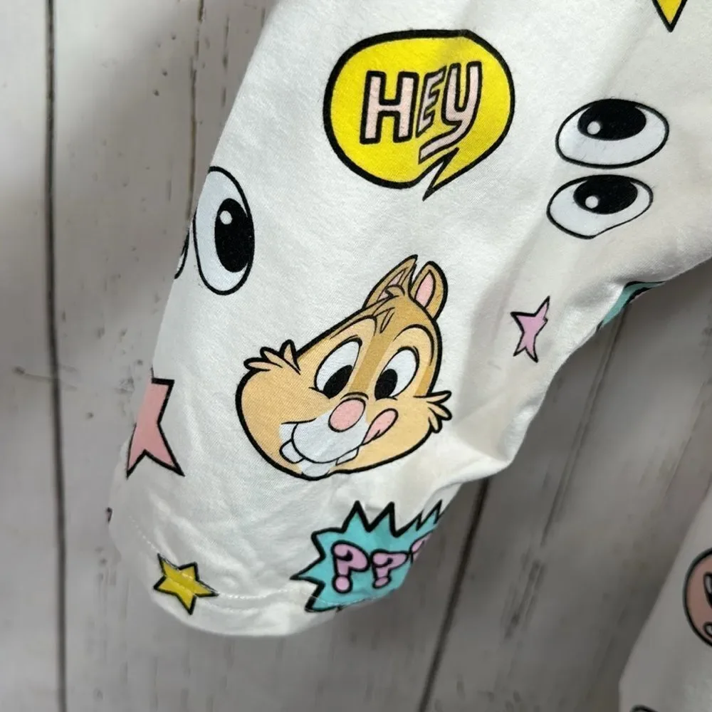 Disney Chip And Dale Graphic Organic Cotton Blend Long Sleeve Pastel Pajama Top